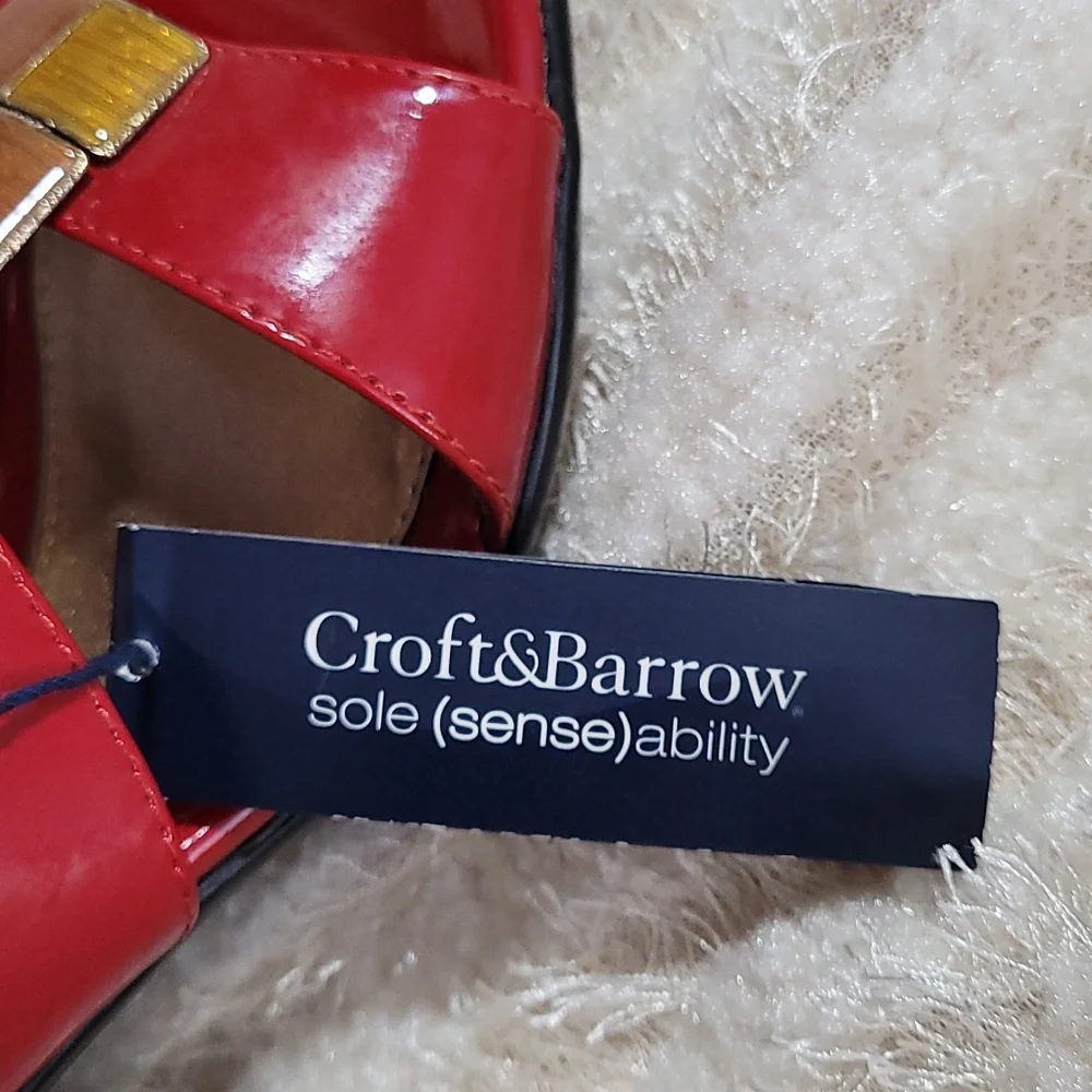 NEW High Heel Sandals Red Patent Open Toe Sole Sense Ability Pad Croft Barrow 6